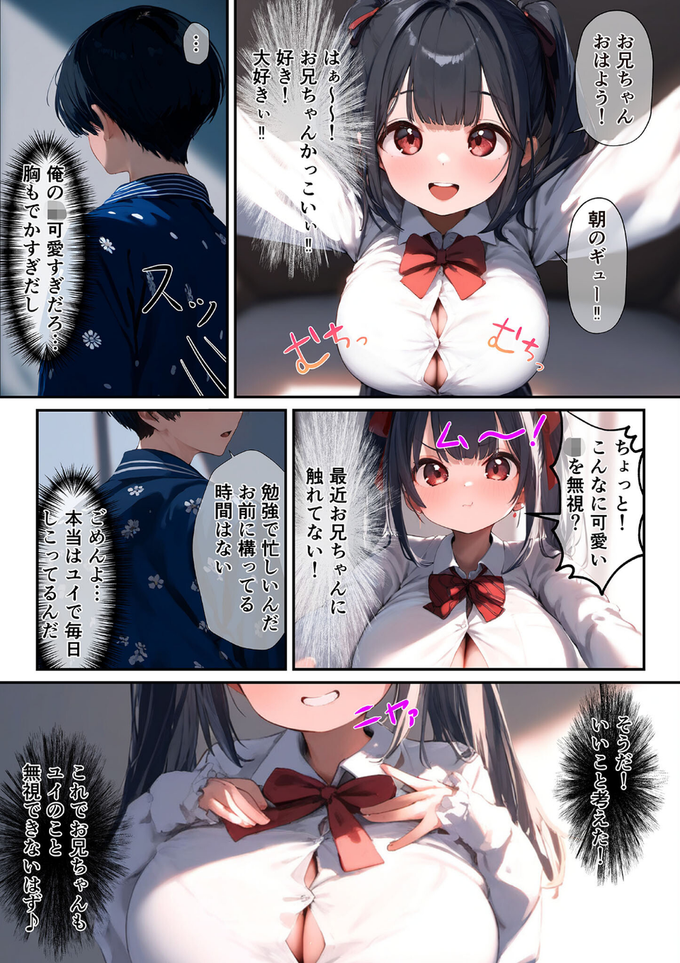 巨乳義妹が頑張って小悪魔誘惑してくる話 モザイク版 4 ページ目