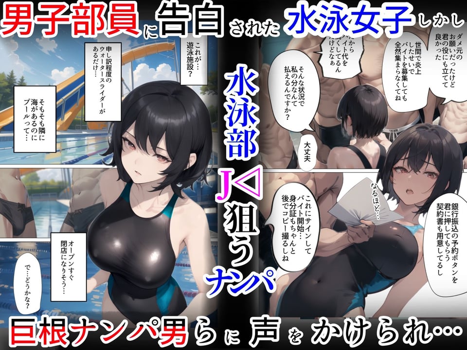 開業！寝取られ精液プール〜天才水泳女子は合宿サボるもチャラ男集団にナンパされ開業前のプール「白濁精液プール」に浸らされ孕む！男子部員に告白された合宿中に寝取られる話 1 ページ目