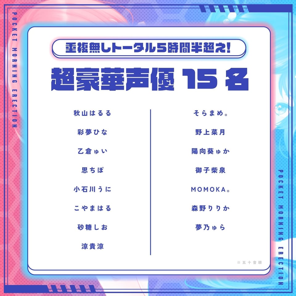 【重複無しトータル5.5時間超え！】Pocketモーニング勃起★アワビ＆キノコ「目覚ましボイスアラーム」〜シコシコにも使える目覚まし音声〜【超豪華声優15名】 5 ページ目