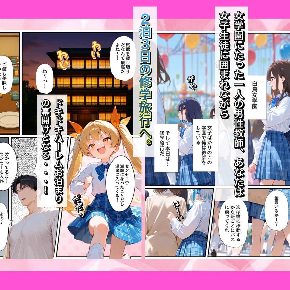 メスガ〇女学園〜生徒に代わりばんこにちんぽ使われるハーレム修学旅行〜 2 ページ目
