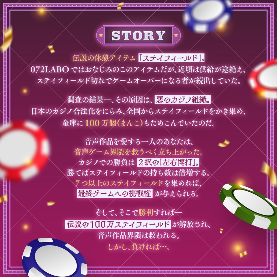 【ランダム】左右博打で運試しオナニー倍々ゲーム「7ステイフィールド」〜ランダム再生による左右選択式ギャンブルでアイテムを増やす射精我慢ゲーム〜 1 ページ目