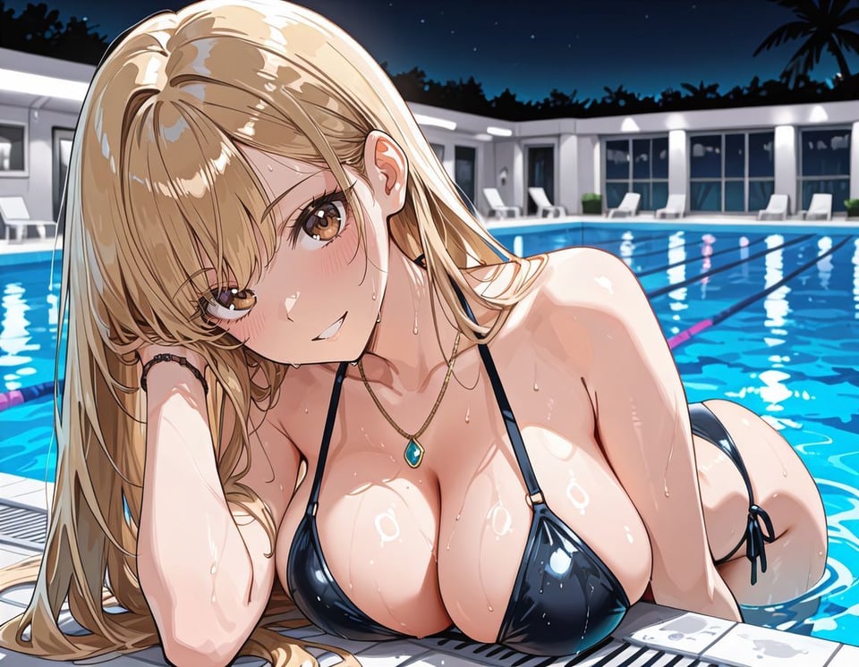 水着の女子校生ギャルと夜のプールで生ハメ中出し 1 ページ目