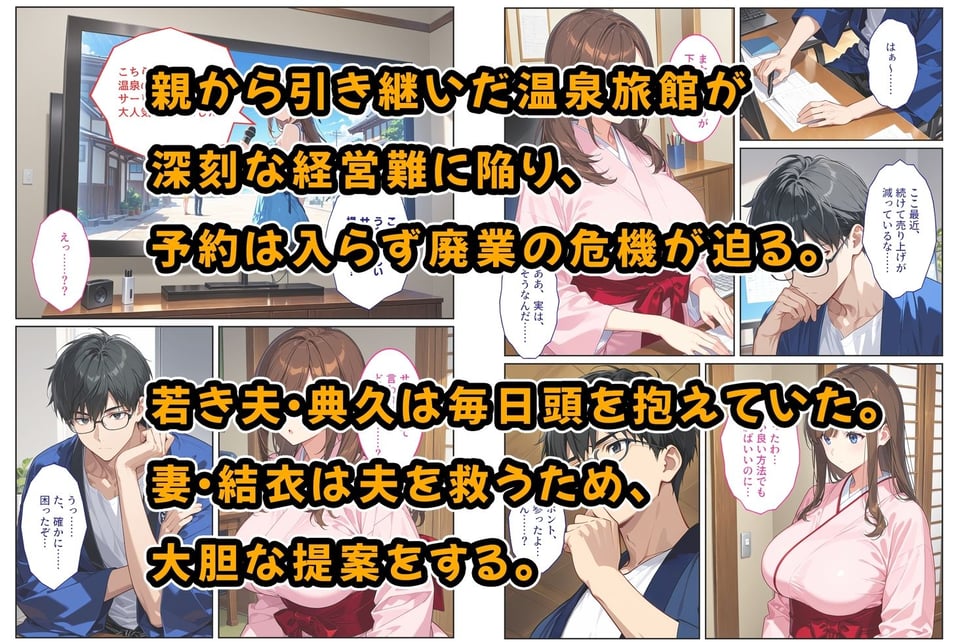 経営難の温泉旅館を守るため…爆乳人妻女将が客たちに種付けられて妊娠メス堕ち! 1 ページ目