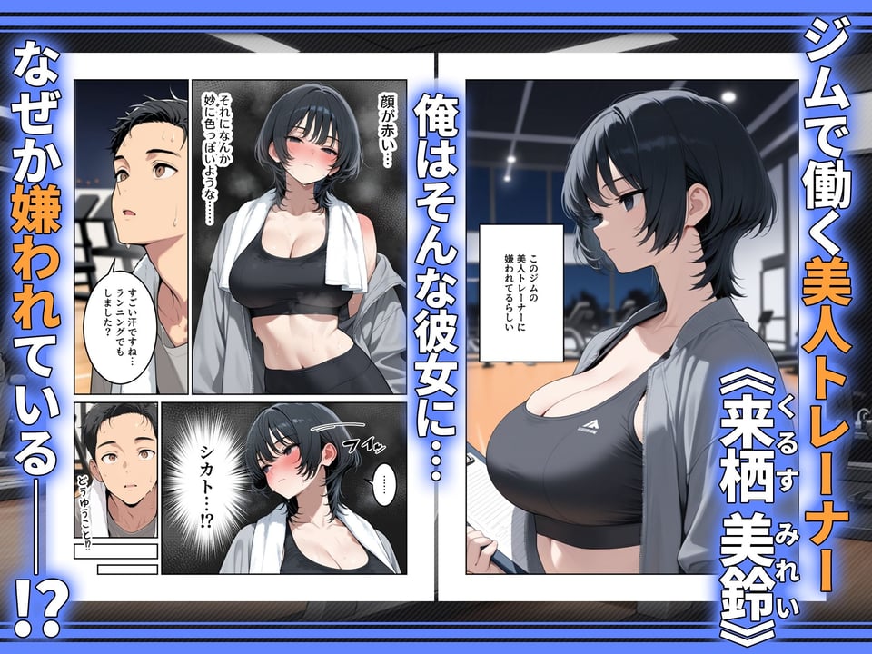 俺を嫌ってると思ってた美人トレーナーが実は体臭に興奮する汗匂いフェチだったので、筋トレ後の蒸れチンコでチン嗅ぎセックスしてあげた話 1 ページ目