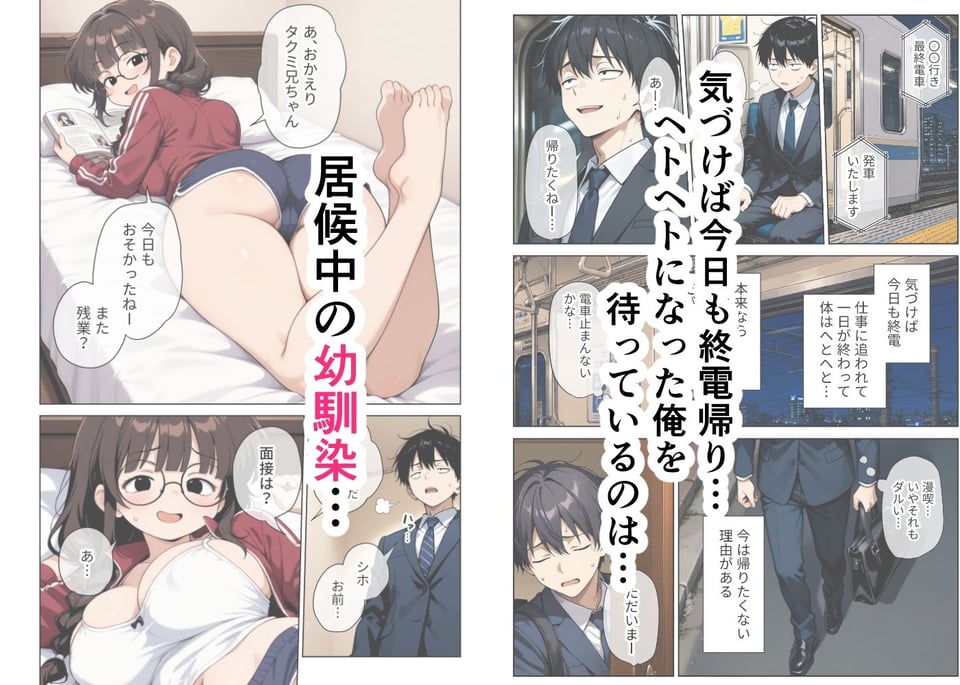 ねちっこい寸止めスロー手コキフェラと先っぽから根本まで往復するスロー騎乗位で溜まった疲れを搾りとる年下幼馴染の甘やかし搾精 1 ページ目