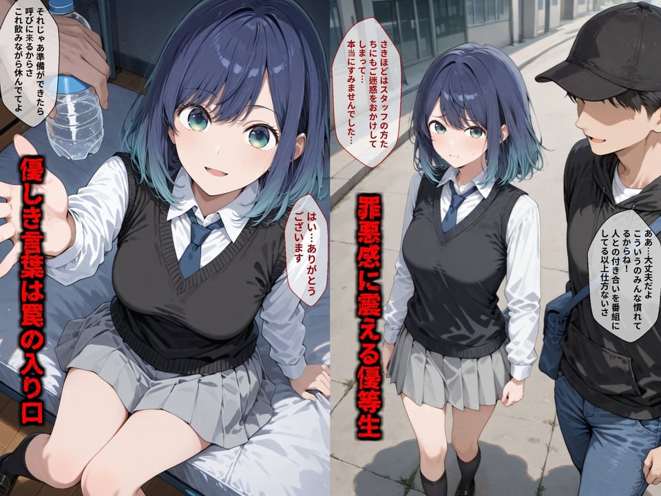 【セリフ付き画像集】純潔崩壊 黒〇あかね 前編:炎上、絶望、夢を追う少女の純潔が蹂躙される夜 1 ページ目