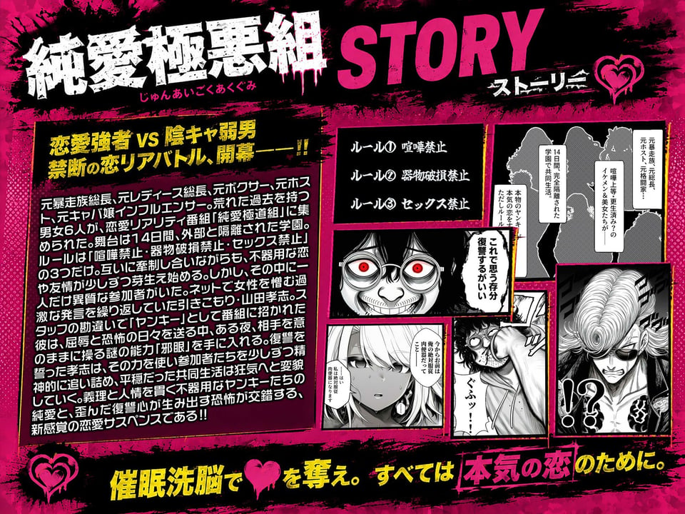 ヤンキー恋愛リアリティショー「純愛極悪組」〜陰キャ弱男が催●洗●で全部ぶっ壊す！！〜 1 ページ目